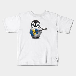 Baby Penguin Playing Barbados Flag Guitar Kids T-Shirt